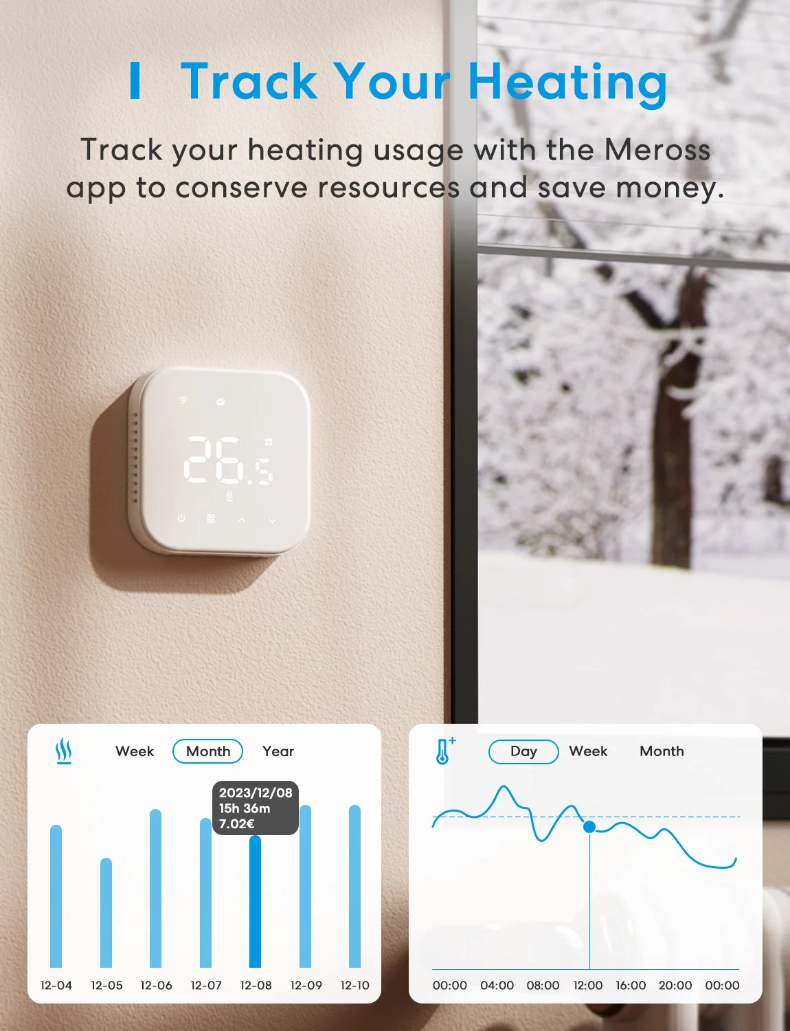Meross Matter EU Version Thermostat MTS215/MTS215B for Electric or Boiler/Water Heating System Works with Homekit Alexa
