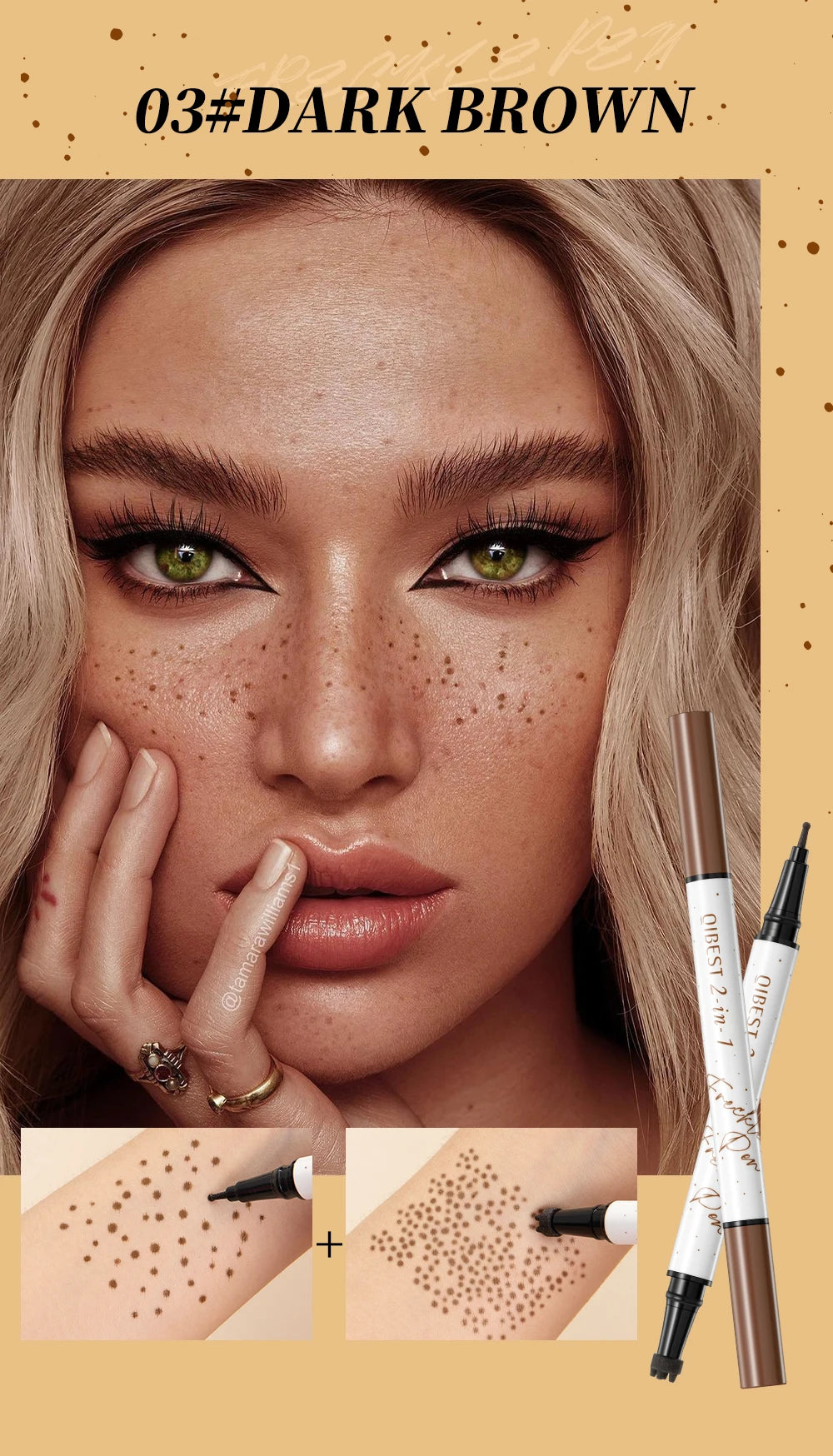 Tidesmit QIBEST double-end freckle stamp pen natural brown waterproof face makeup 2-in-1 freckle seal detail view