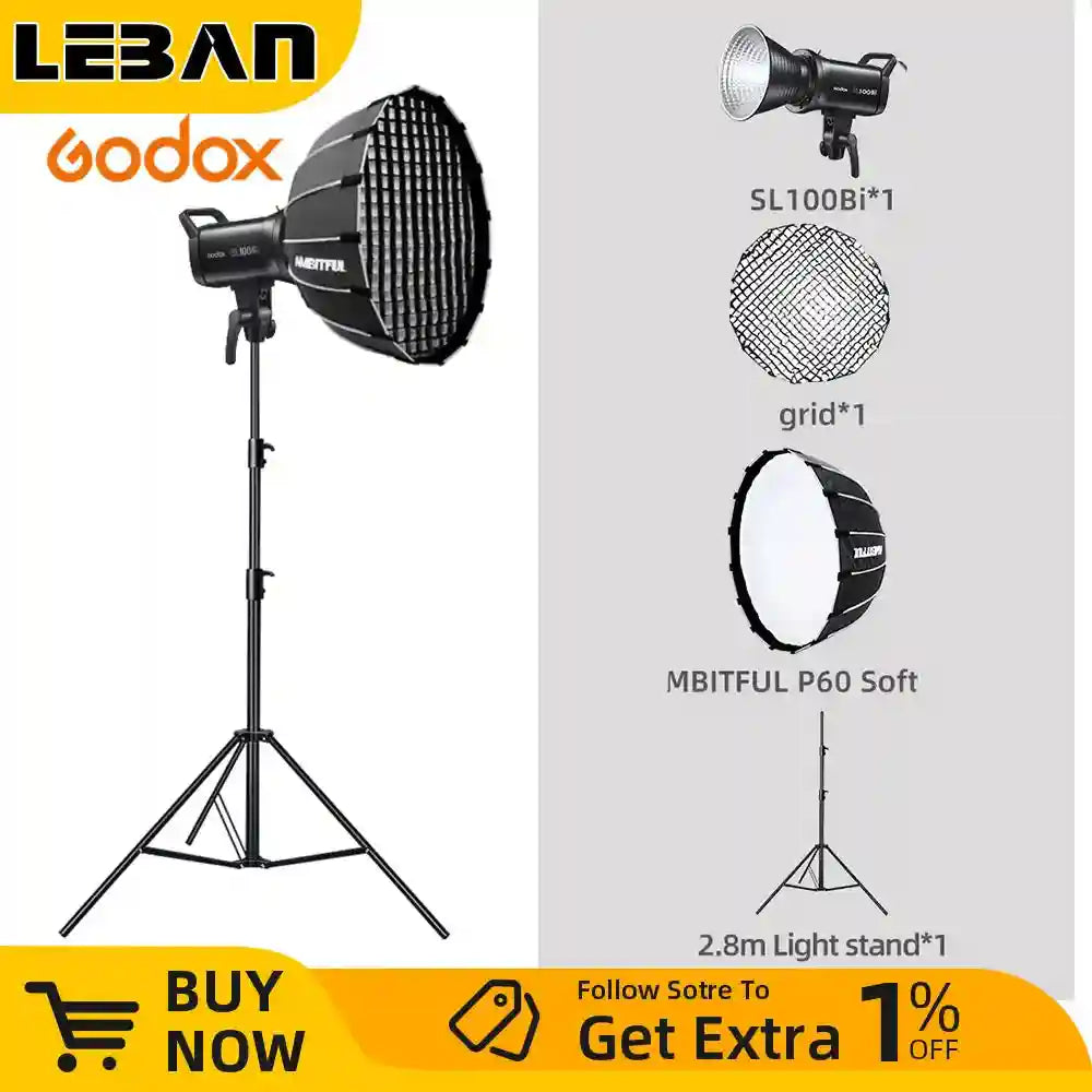 Godox SL100Bi Bi-Color LED Video Light - 100W Bowens Mount Studio Kit Tidesmit