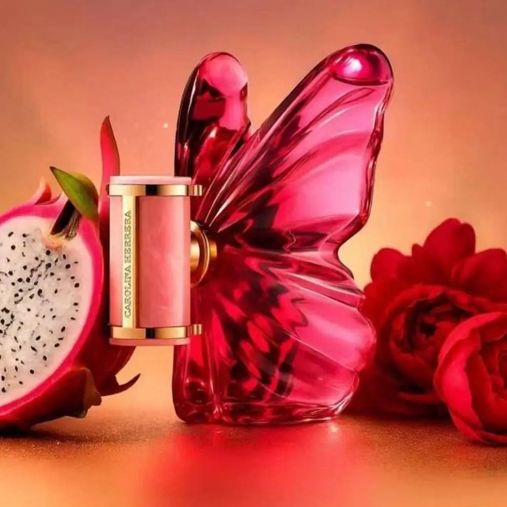 Carolina Herrera butterfly bottle EDP perfume, fruity dragon fruit & floral unisex fragrance, long-lasting spray.