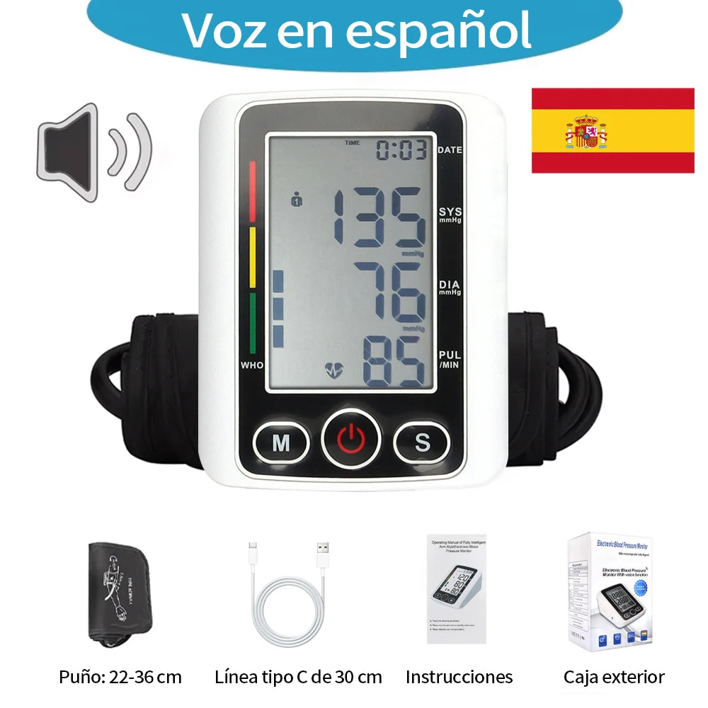 Voice Portable LED Upper Arm Blood Pressure Monitor Portable Rechargeable Digital Tonometer Sphygmomanometer BP Monitor