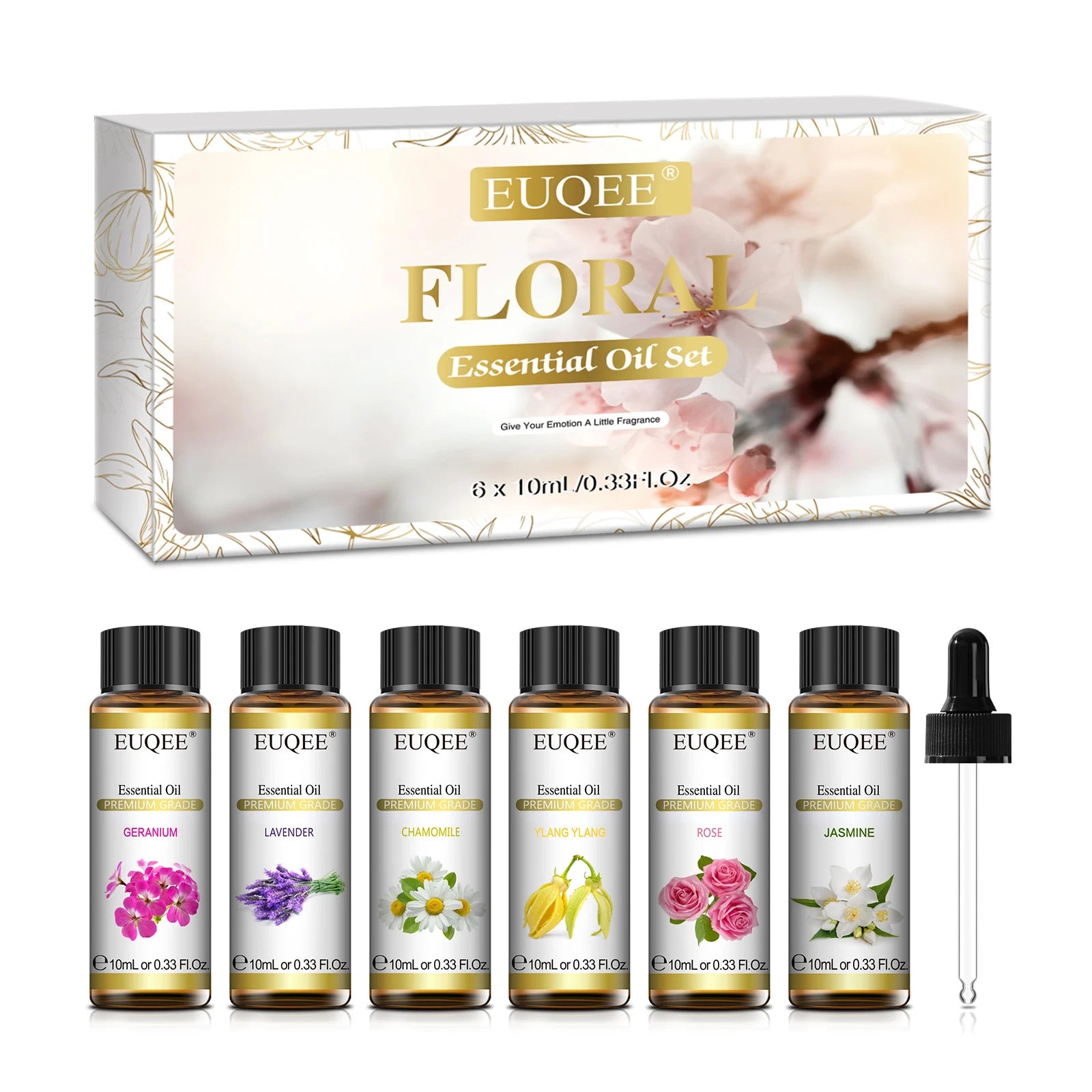 EUQEE Fragrance Essential Oil 10ml Floral Series Lavender Manuka Vanilla Rose Ylang Ylang Jasmine Geranium Chamomile Neroli Oil