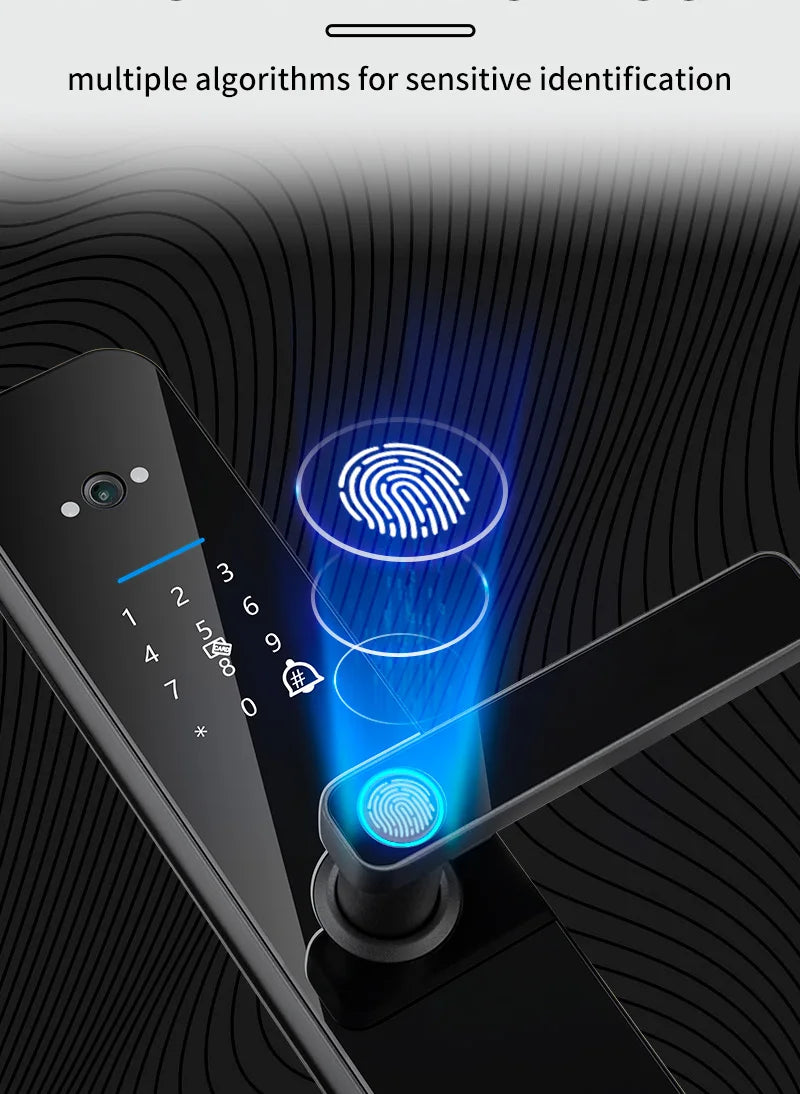 XSDTS New Tuya Wifi Digital Electronic Smart Door Lock With Biometric Camera Fingerprint Smart Card Password Key Unlock