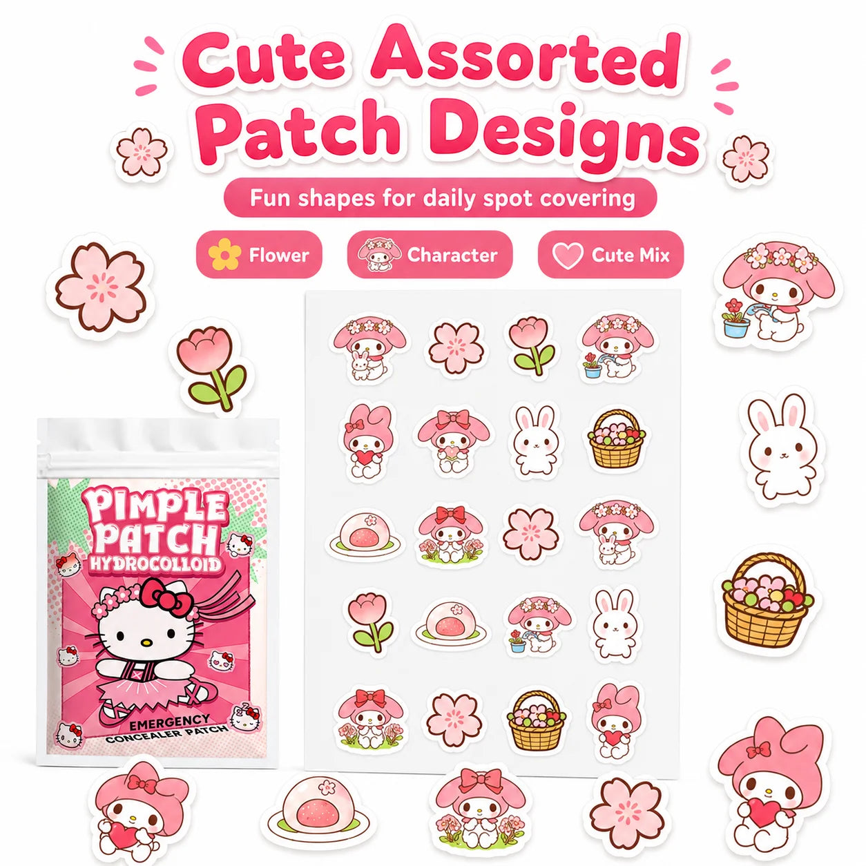 Cute Hello Kitty Acne Patch Hydrocolloid Pimple Stickers Waterproof Invisible for Girls Women