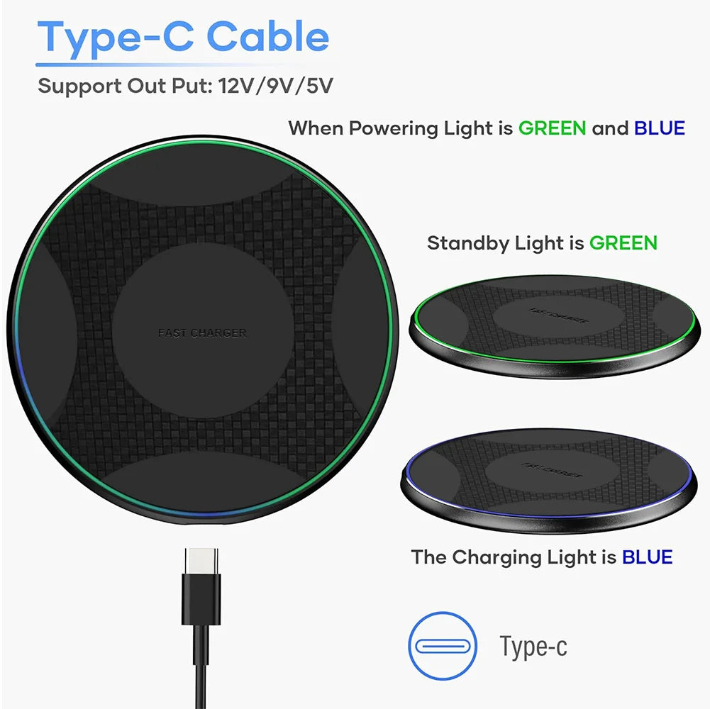 Fast Wireless Charger Pad - Qi Certified for iPhone and Samsung Tidesmit