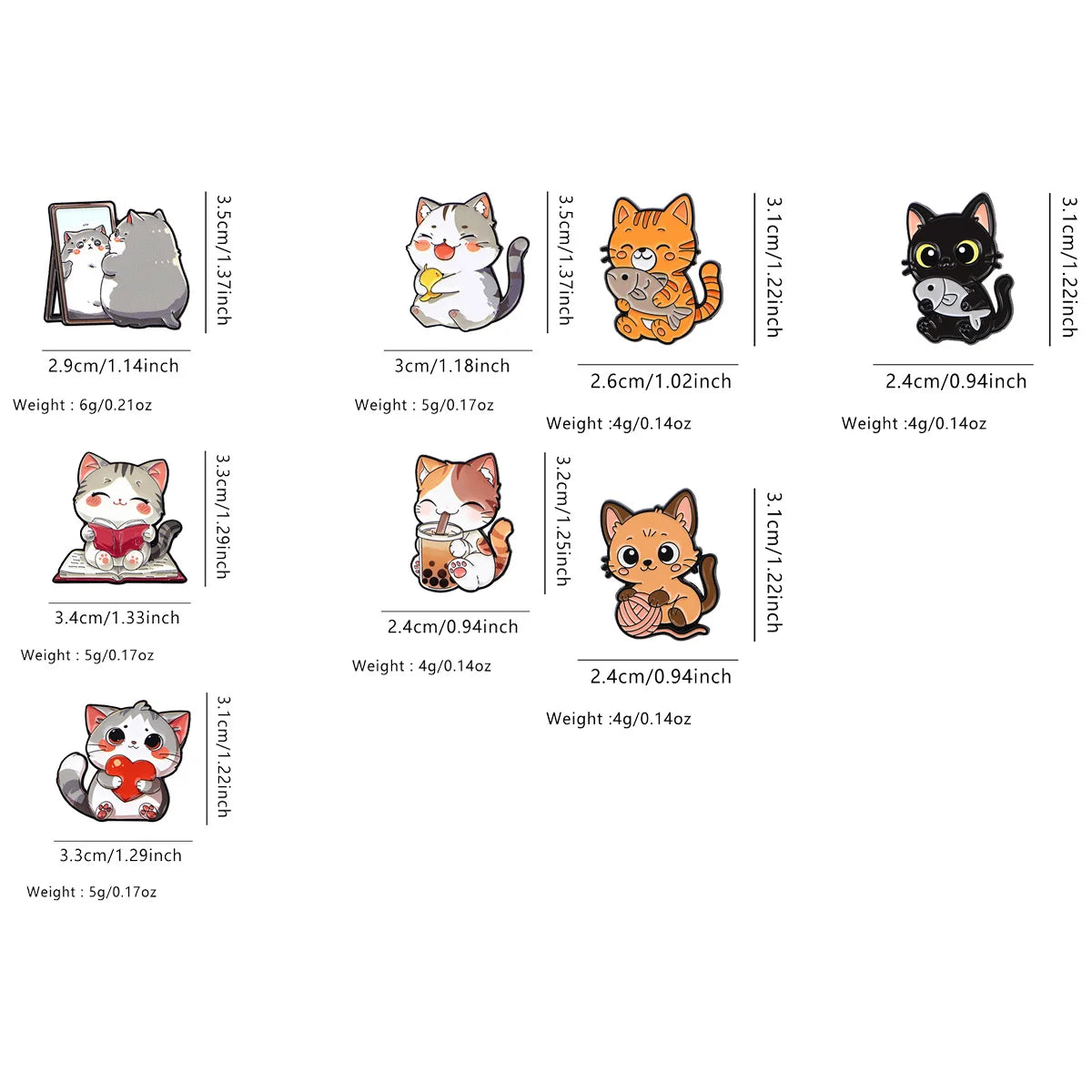 Cute cat enamel pins for backpacks, featuring various cat designs in colorful metal for fashion accessories or gifts.