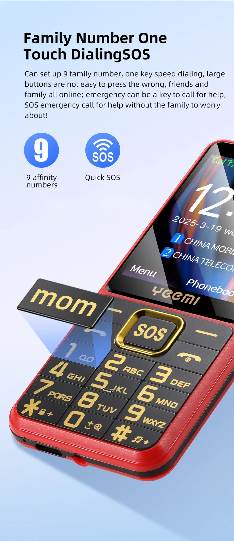 GSM 2G Unlocked Slim Large Push-Button Phone For Elderly SOS Key Two Sim Dual Torch Loud Voice Speed dial Cheap Senior Cellphone