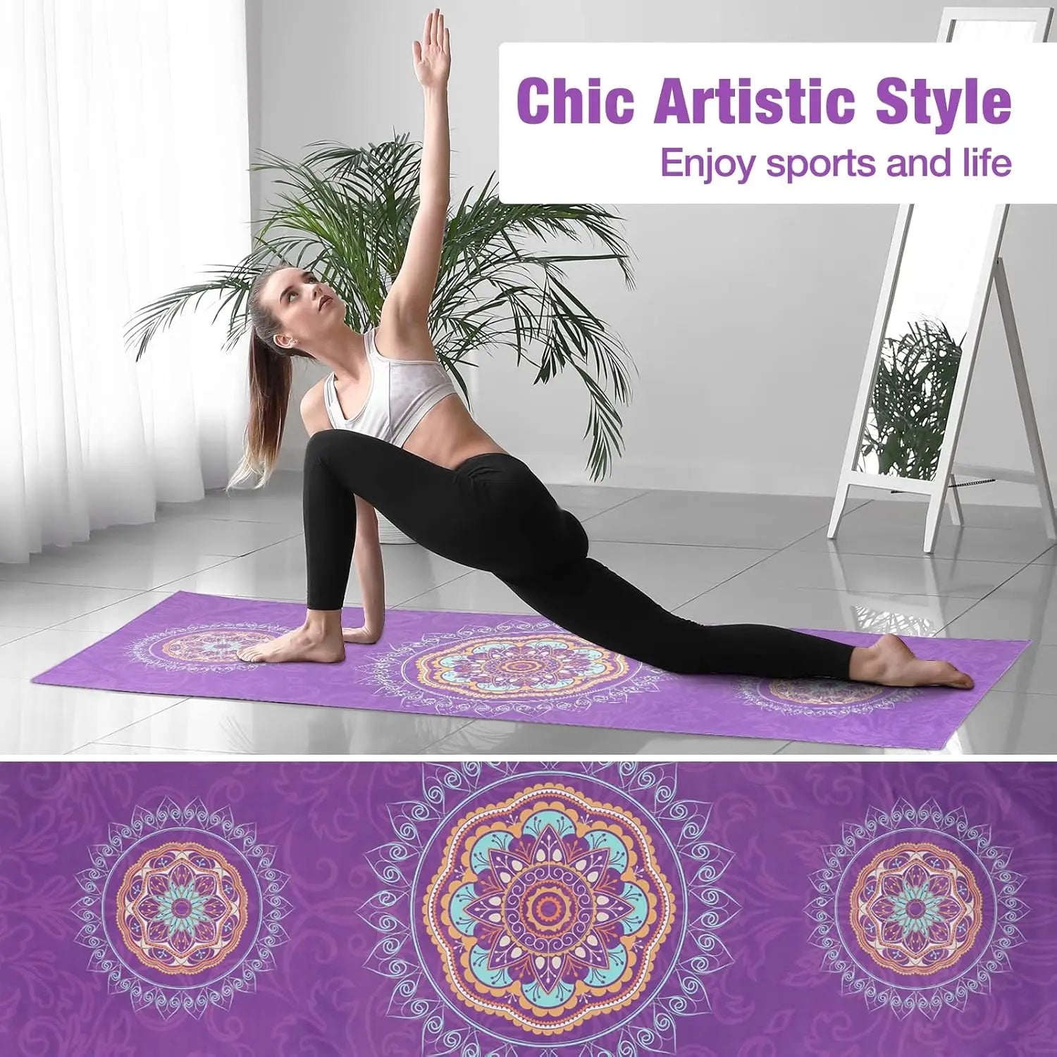 MoKo Yoga Towel Non Slip Hot Yoga Mat Yoga Blanket Printing Pattern Quick Dry with Corner Pocket for Bikram Pilates Gym Workout