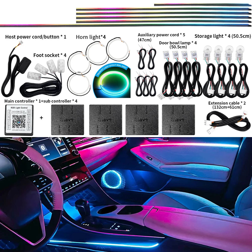 Tidesmit RGB LED Car Interior Ambient Light Strip Kit App Controlled Tidesmit