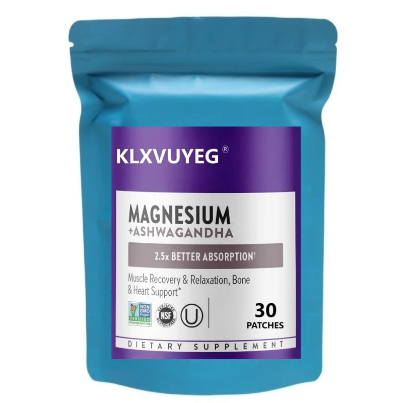 Magnesium, KLXVUYEG Magnesium + Ashwagandha Supplement, Muscle Recovery, Heart & Bone Health, Calm & Relaxation, 30 Patches