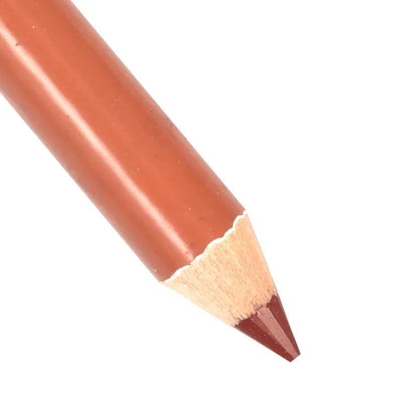 Waterproof velvet matte lip liner pencil in a deep terracotta shade, ideal for lip definition and eye makeup.
