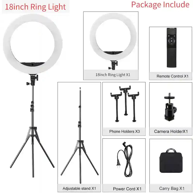 18 Inch LED Ring Light with Tripod - Professional Content Creation Kit Tidesmit