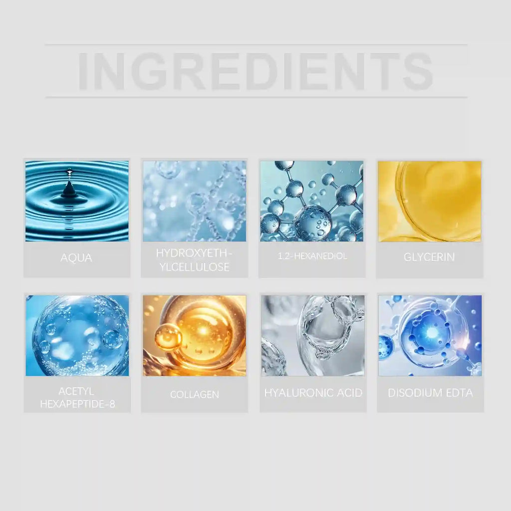 Advanced Collagen Repair Skincare ingredients: Collagen, Hyaluronic Acid, and Peptides for firming and anti-aging care.