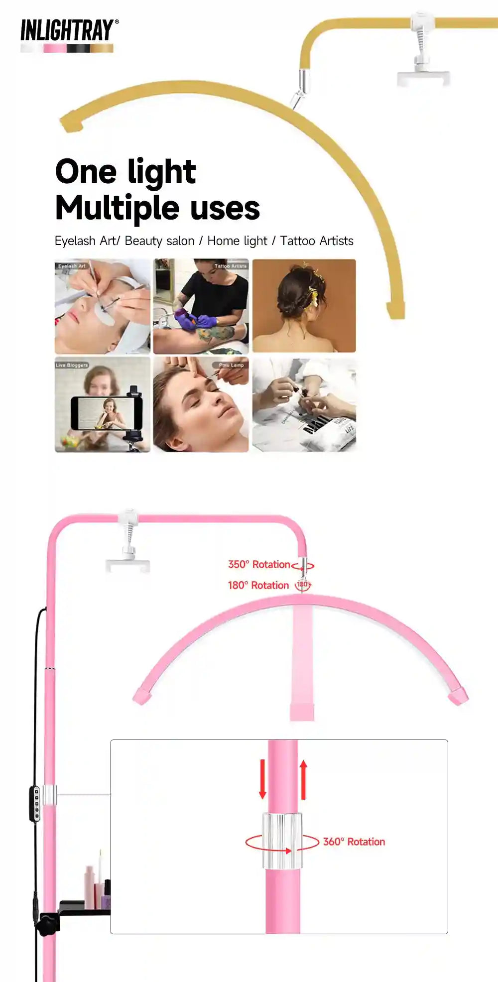 Half Moon Floor Lamp for Eyelash Extensions - Adjustable LED Salon Light Tidesmit