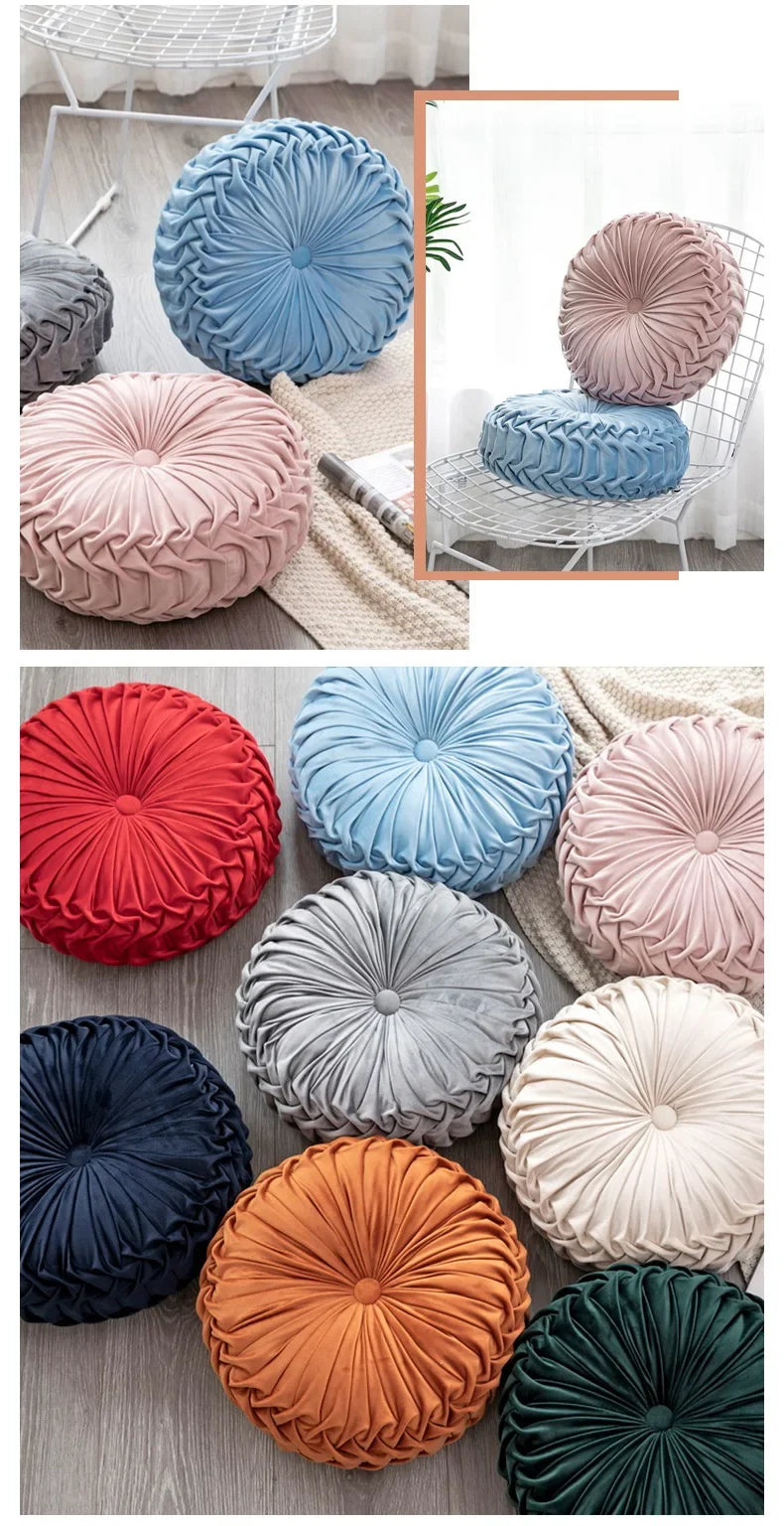 Light Luxury Solid Color Dutch Plush Pumpkin Sofa Pillow Handsewn Wheel Shape Chair Waist Pillow Cushion