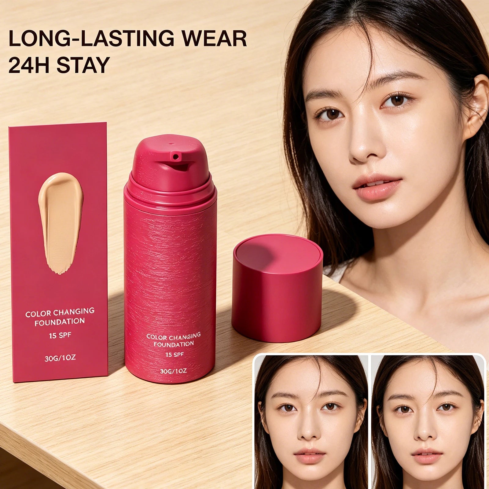 Tidesmit color changing foundation 30g natural tone adapting base makeup with long lasting waterproof finish