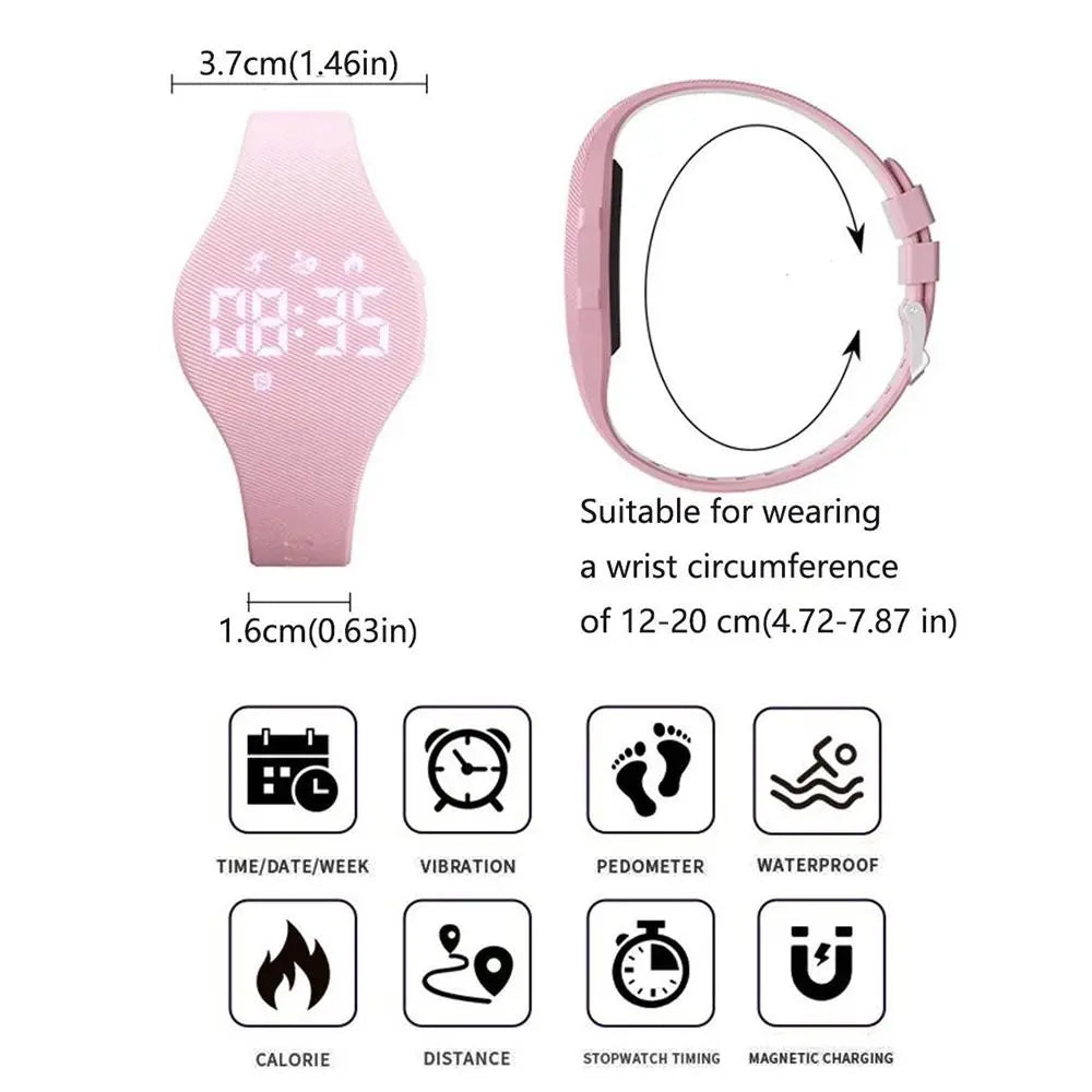 LED Digital Kids Smart Silicone Wristband Waterproof with Running Pedometer Vibrating Alarm Clock Monitor Vibration
