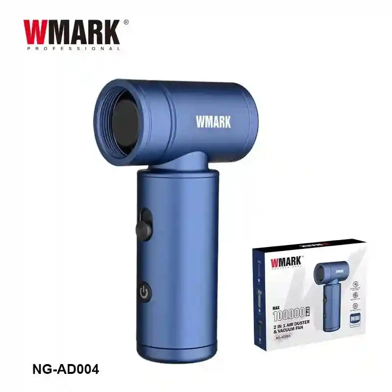 WMARK NG-AD004 blue cordless air duster and vacuum fan with 100k RPM motor for professional styling and cleaning.