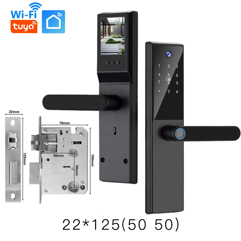 2025 New Tuya WiFi Digital Electronic Smart Wooden Door Lock With Biometric Camera Fingerprint Smart Home Remote Unlock