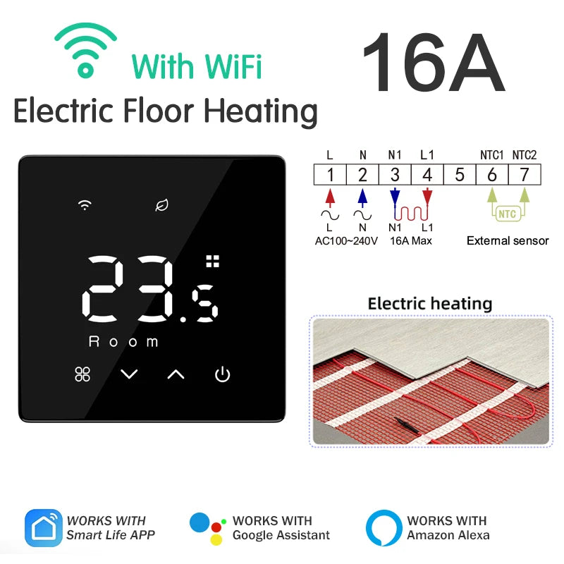 Tuya thermostat wifi smart gas boiler/water electric floor heating controller  temperature remote controller with google alexa