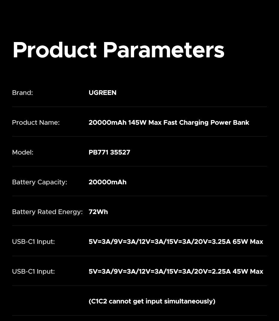 145W Fast Charging Power Bank 20000mAh Magnetic Wireless Battery Tidesmit