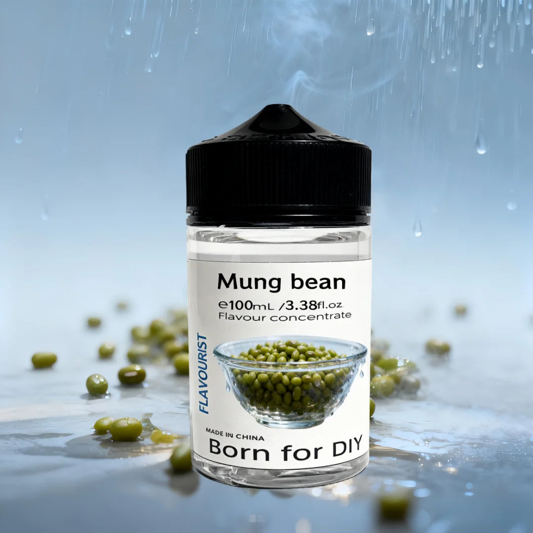 The provided image shows a mung bean flavour concentrate, not a mushroom adaptogen product.