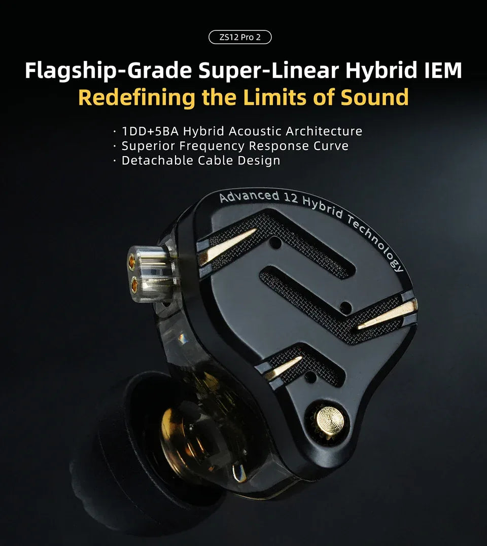 KZ ZS12 Pro Hybrid In-Ear Monitors HiFi Wired Earphones - Tidesmit Tidesmit