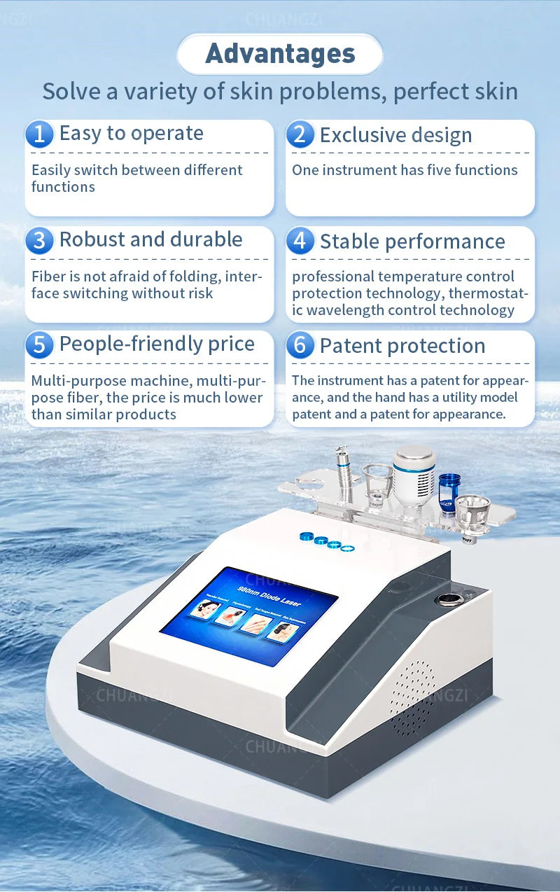 980nm Diode Laser Vascular Vein Removal Device 6-in-1 Therapy Relaxation Treatment Tidesmit