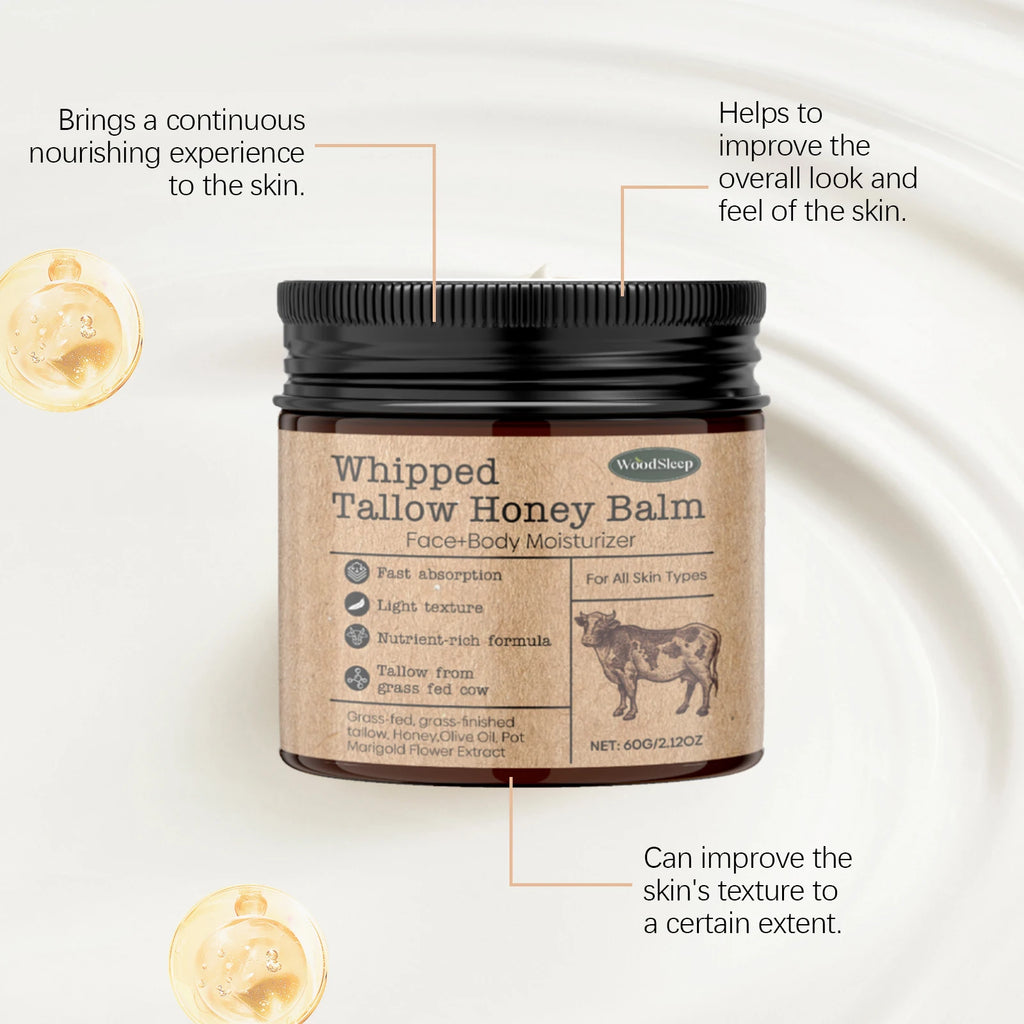 Whipped Beef Tallow Honey Balm Deeply Moisturizer Brightening Fast Absorption Grass Fed Grass Finished Face Cream Body Lotion