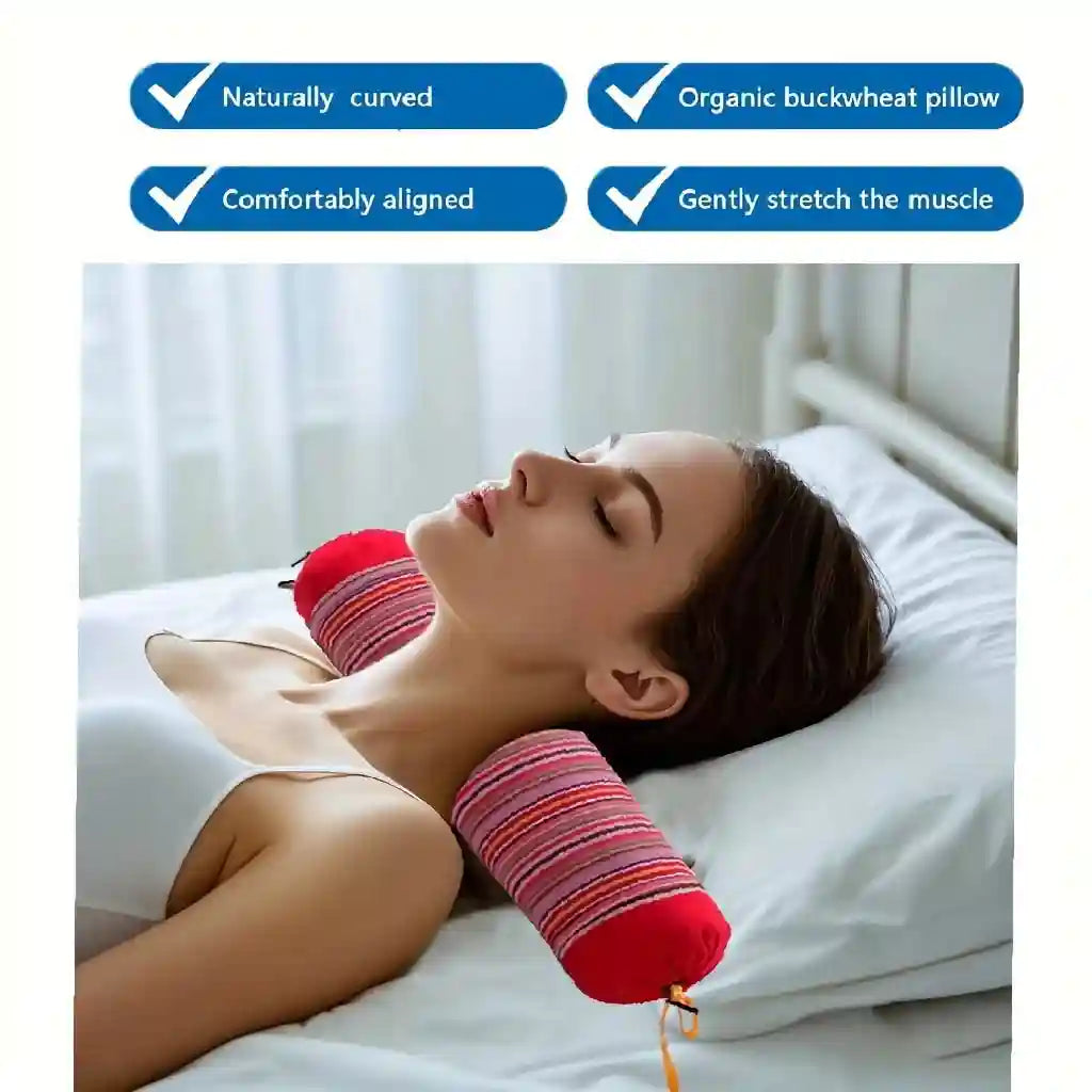 Buckwheat Husk Cervical Pillow for Neck Pain Relief - Ergonomic Support Massage Roller Tidesmit