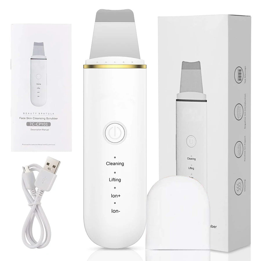 Ultrasonic Skin Scrubber Facial Pore Cleaner - Professional Grade Scrubs Treatments WHITE Tidesmit