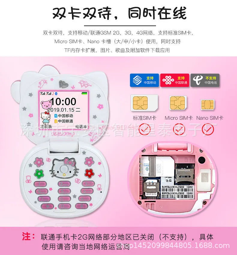 2024 Sanrio Hello Kitty Flip Phone Kawaii K688 Cartoon Taiml Cute Mini Phone Birthday Fashion Gift Toys Christmas For Anime Fans