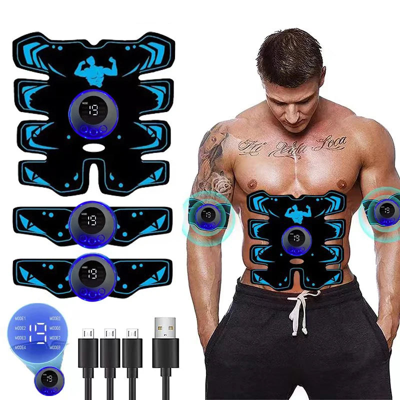EMS Muscle Stimulator 3-in-1 Abdominal Trainer - USB Blue Relaxation Treatment Tidesmit