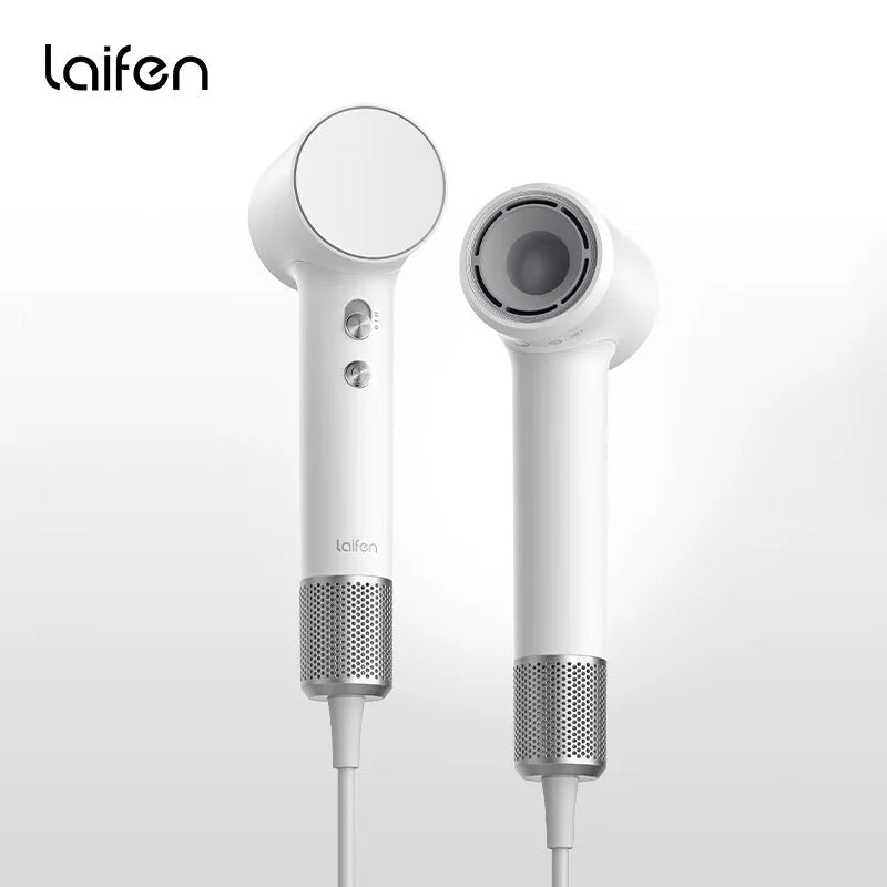 Laifen Mini white portable high-speed hair dryer, 299g lightweight design with metal air intake for home and dorm use.