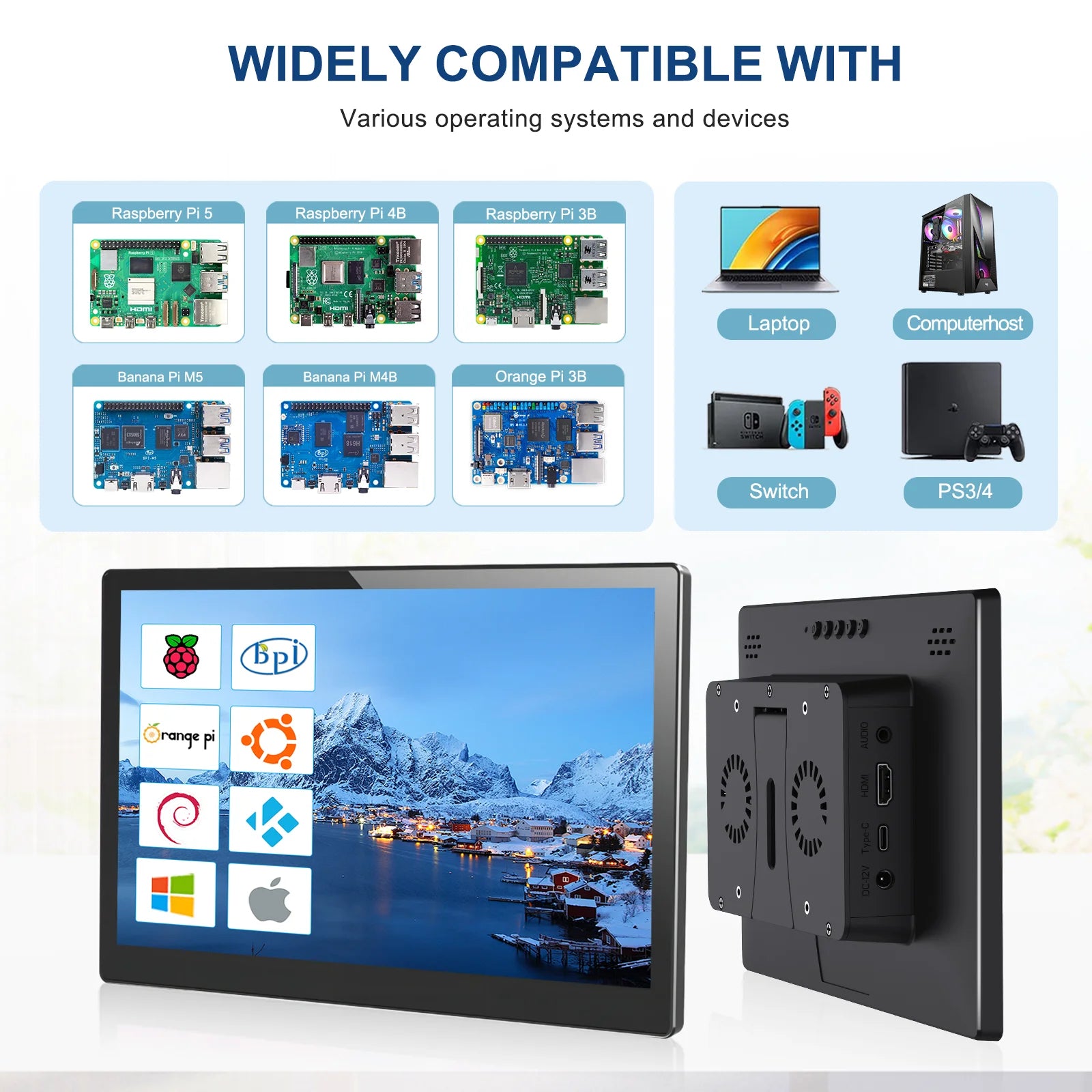 10.1 Inch Raspberry Pi 5 4/3/B/B+/A+ Monitor 1280x800 IPS 5-Points Capacitive Touchscreen Drive Free HDMI Display For Win 7/8/10