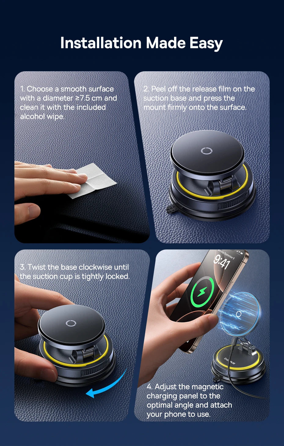 Magnetic Car Phone Holder | Silver 360 Rotation MagSafe Compatible Mount Tidesmit