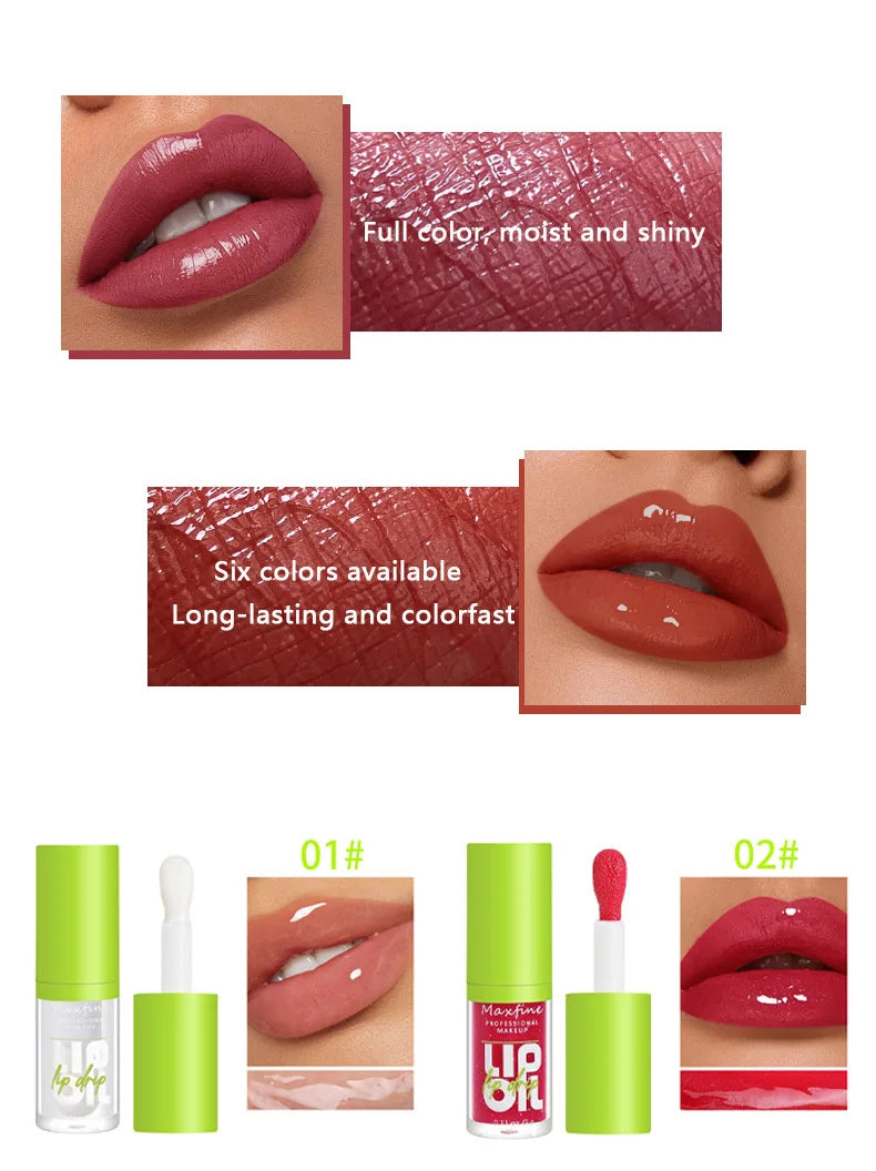 Waterproof, high-shine lip gloss in various shades. Hydrating, smudge-proof formula for long-lasting, glossy lip makeup.