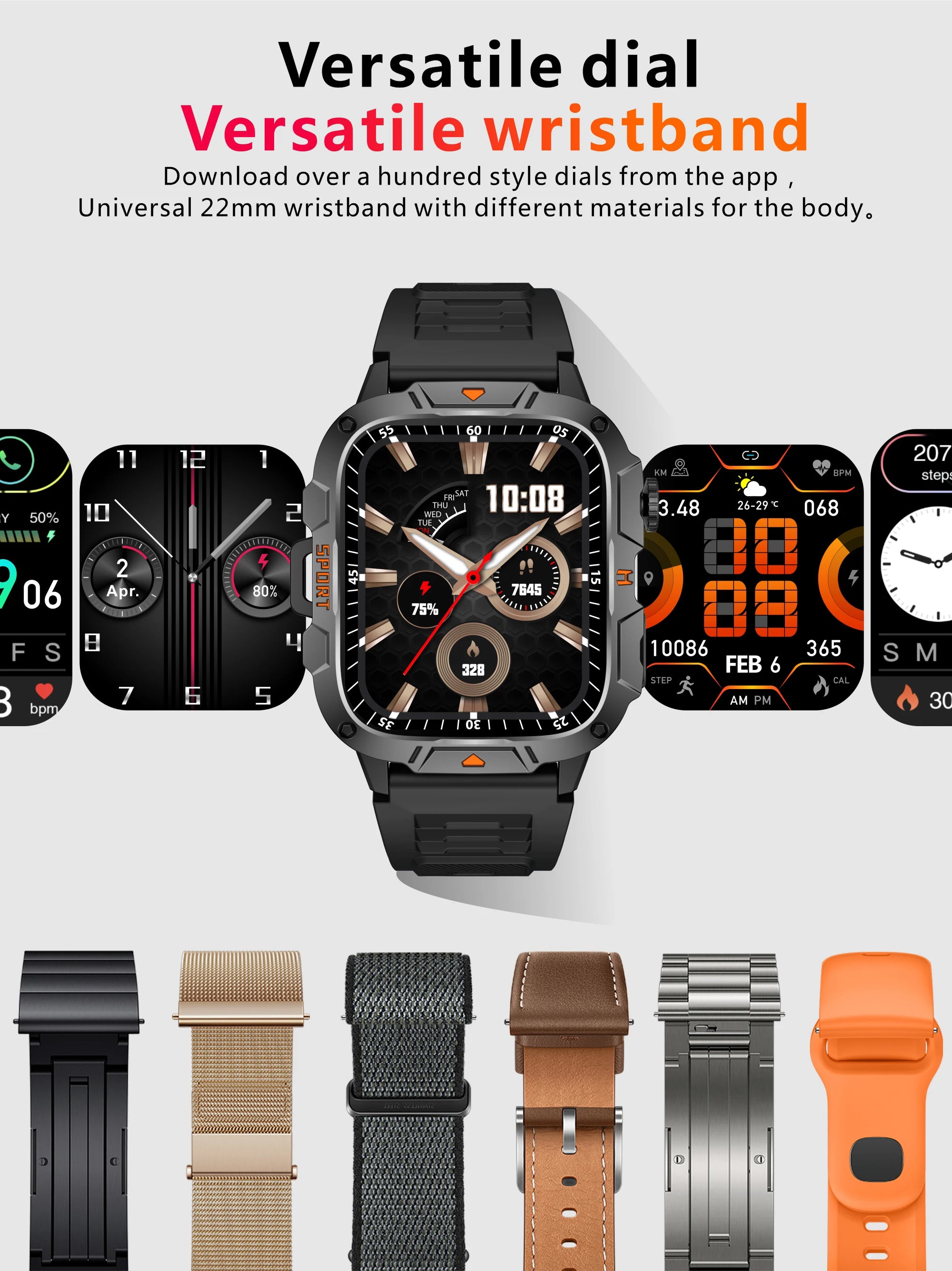 2026 New Military Grade Smart Watch Men 1.96" AMOLED Screen 5ATM Waterproof Sports Fitness Tracker BT Call Smartwatch