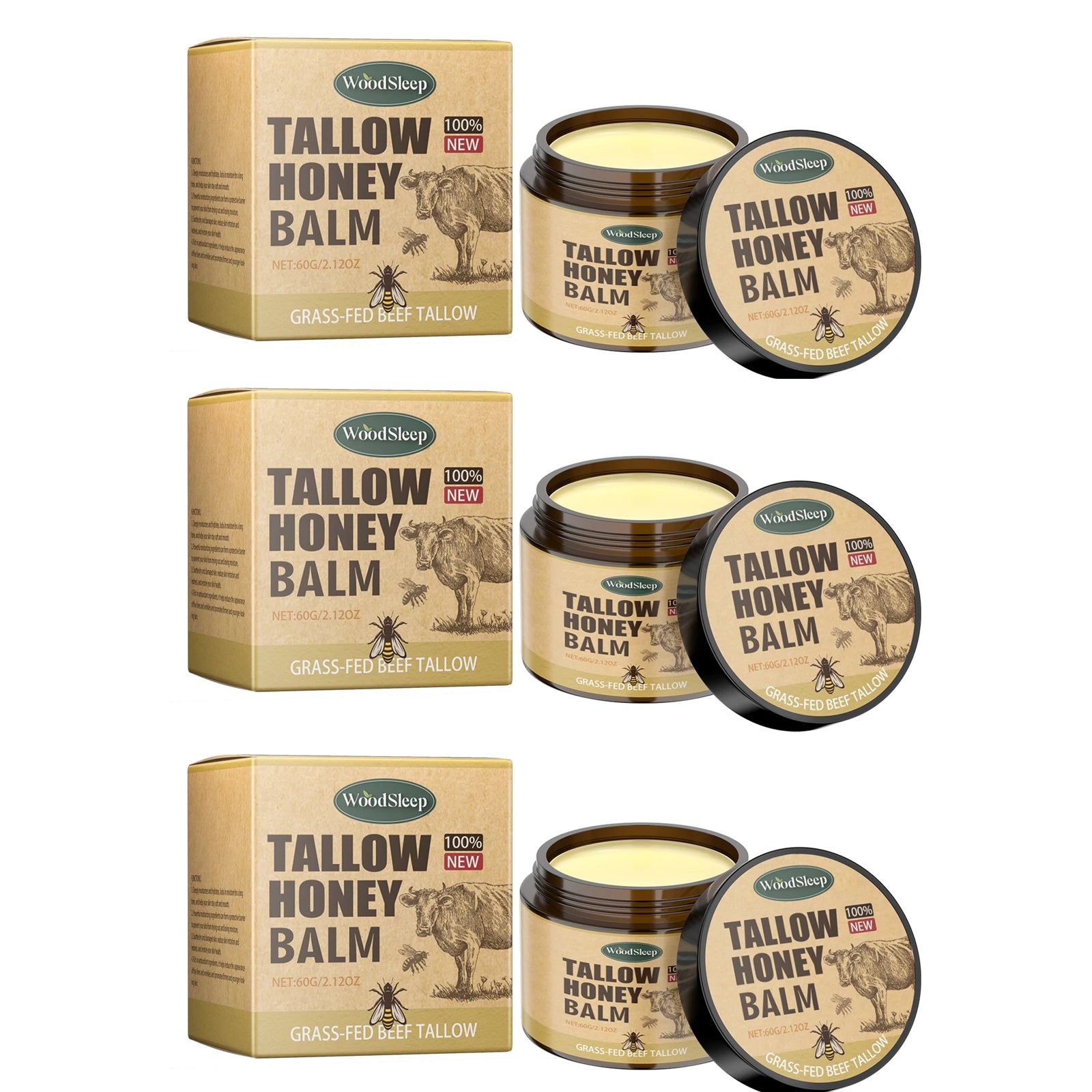 Deep Moisturizing Tallow Honey Balm For Face Natural Beef Tallow Anti Aging Light Non Greasy Skin Barrier Repair Daily Care 60g