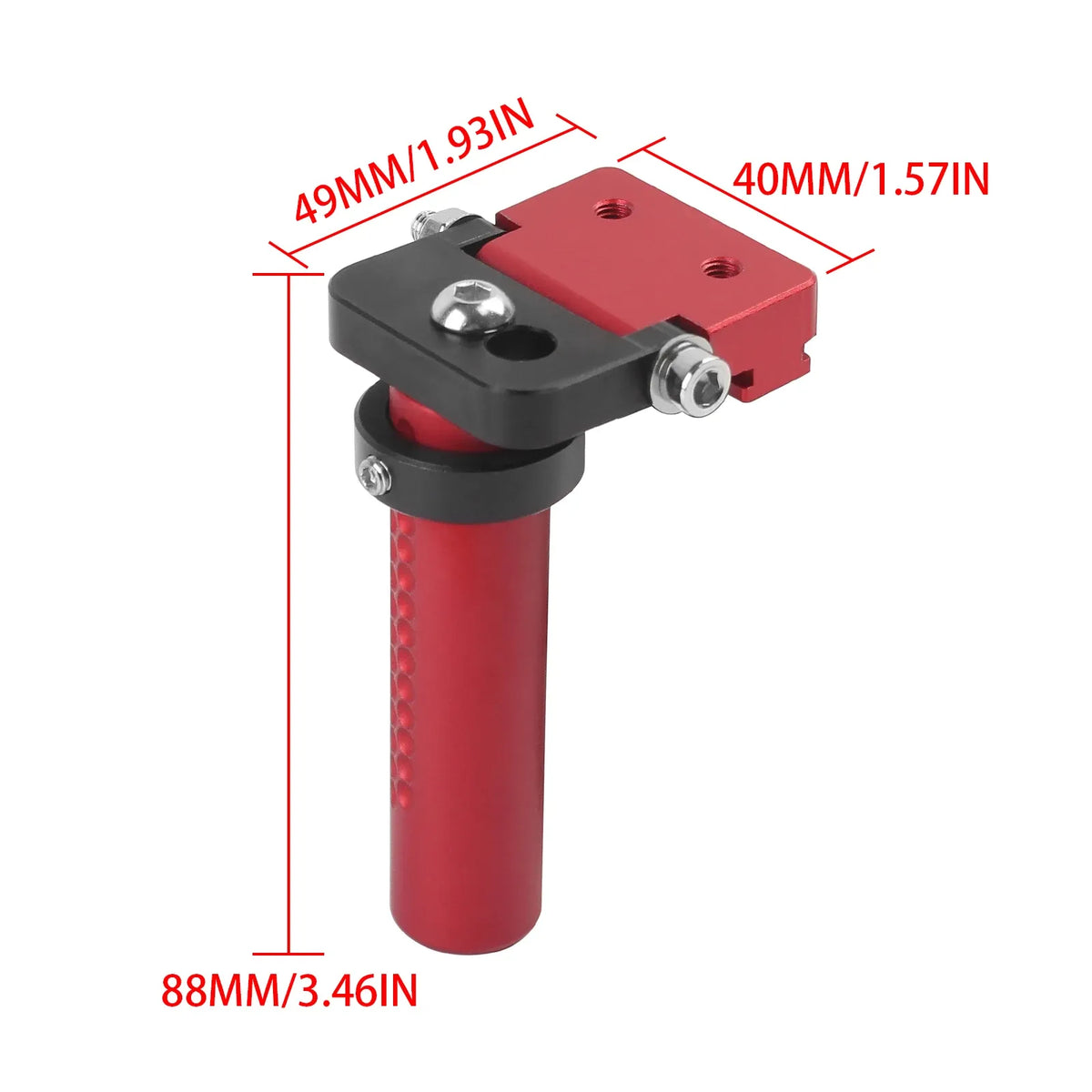Red adjustable hinge dog clamp, 88mm height; 49mm x 40mm size shown