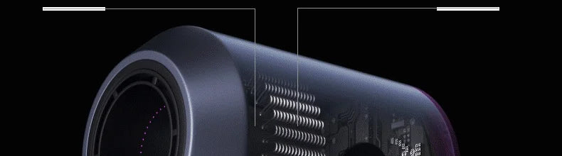 High-speed dark blue hair dryer with 10M negative ion tech, collagen infusion, and intelligent heat control components.