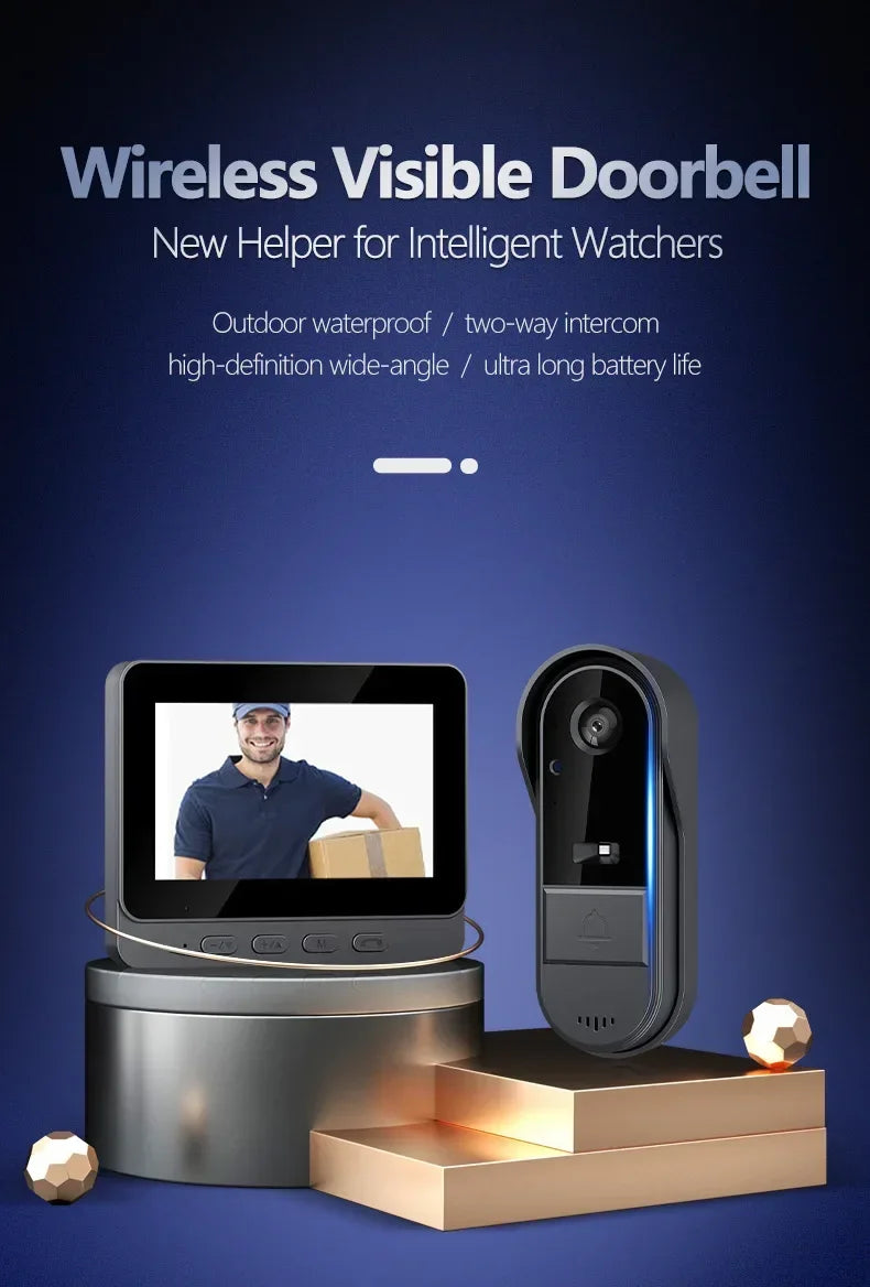 New Waterproof Wireless Doorbell Camera 4.3in IPS Screen 1080P Video Intercom Doorbell Home Security Door Bell IR Night Vision