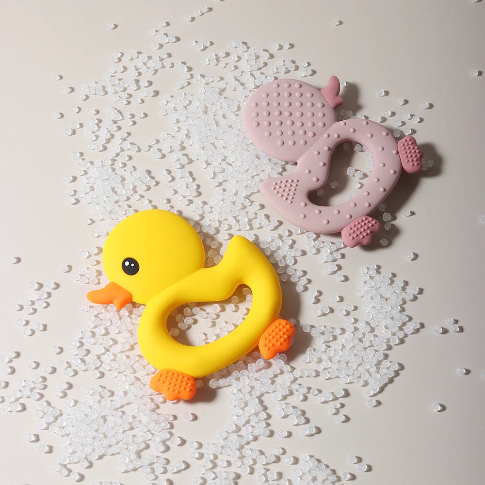 2025 Baby Duck Shape Teether Cartoon Swimming Duck Silicone Teether Baby Toy Teething Accessories