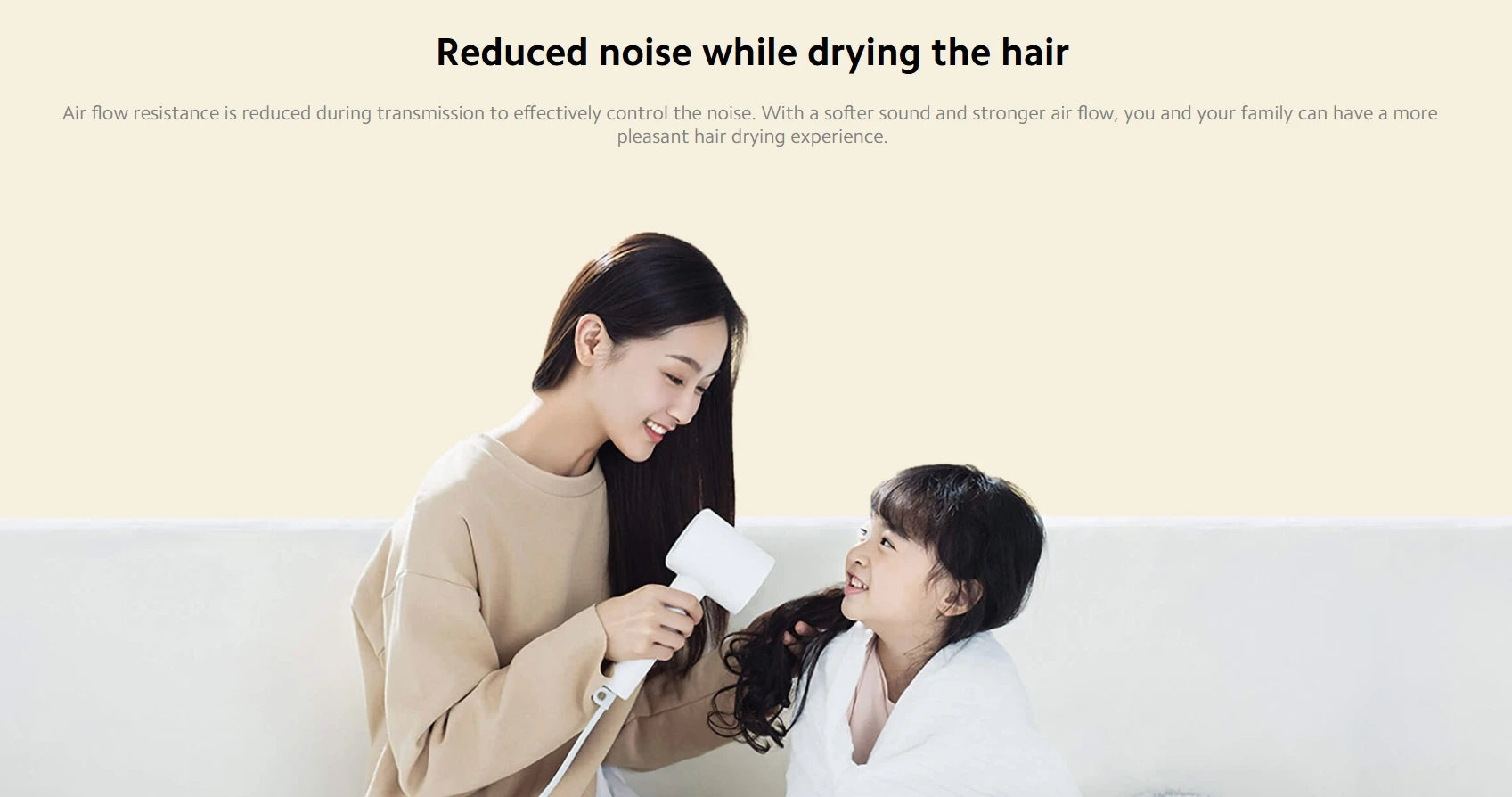Xiaomi Mijia H300 white ionic hair dryer for quiet, professional home hair drying and gentle, quick styling.