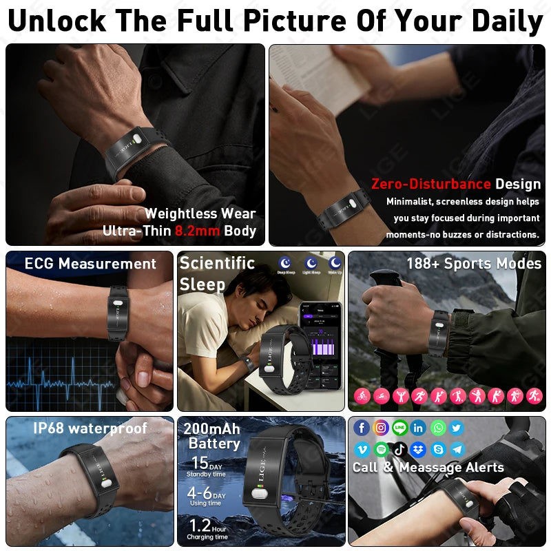ECG Health Smart Bracelet 2026 New HRV Monitor Fitness Tracker Wristband Sport Band Waterproof No Screen Smartwatch Women Men