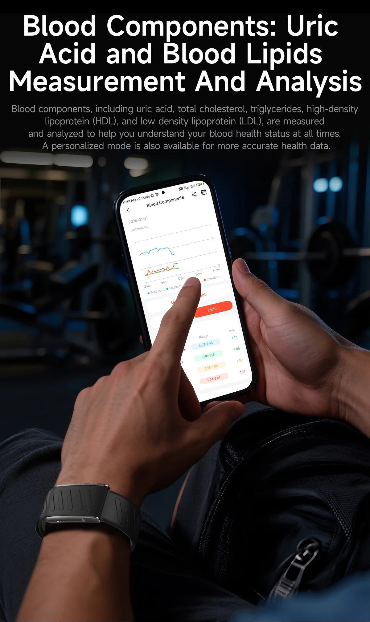 2026New Sport Fitness Tracker Smart Band Blood Oxygen Pressure Uric Acid Blood Lipid ECG Waterproof Smart Bracelet For Men Women