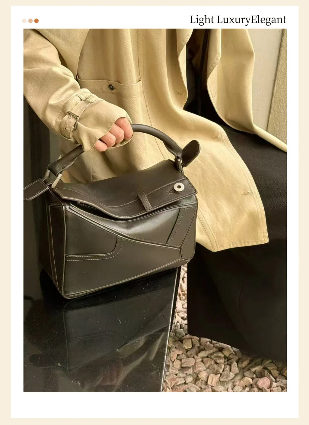 New 2025 Panta Geometric Patchwork Natural Dye Leather Pillow Shaped Handbag Top Layer Cowhide Shoulder Bag for Daily Use