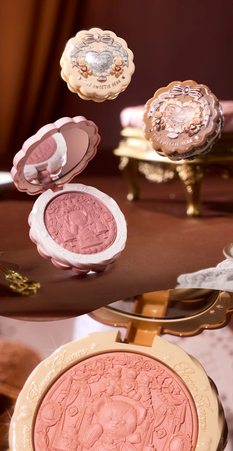 Tidesmit Sweetie Bear silk satin blush soft matte cheek powder swatch showing natural glow and buildable texture