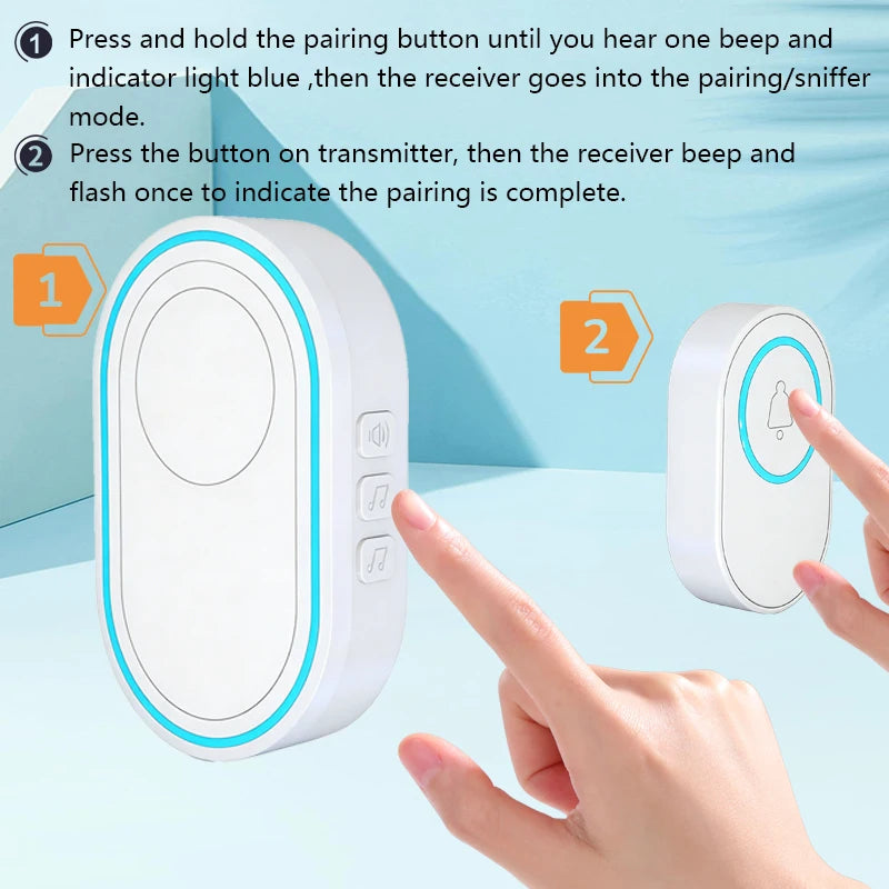 Wireless White Doorbell Waterproof Welcome Chime Home Door Bell Intelligent 39 Songs Smart Alarm With Battery For Store Hotel