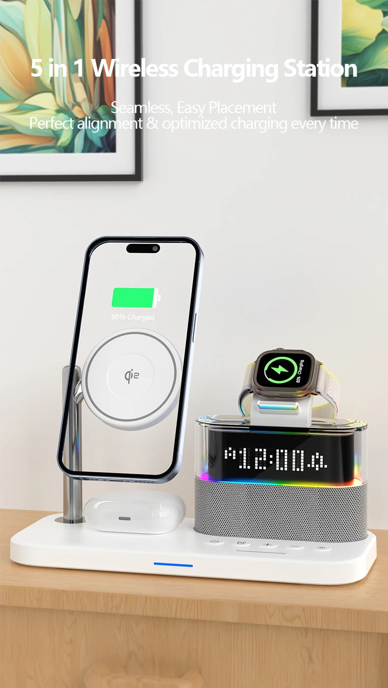 Qi2 Wireless Charger with Alarm Clock & RGB Light - Tidesmit Tidesmit